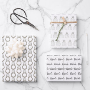 Bride Bridal Shower Diamond Ring Wedding Dress Wrapping Paper Sheet