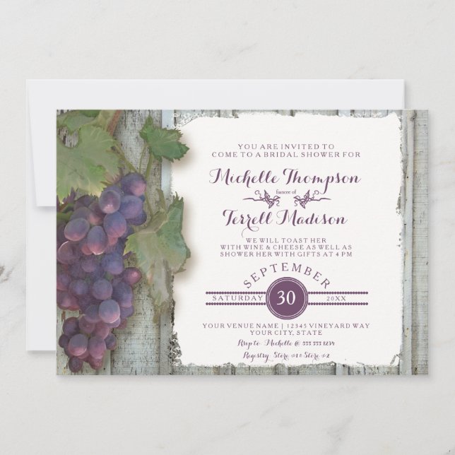 Bride Bridal Shower Rustic Country Wine Vineyard Invitation (Front)