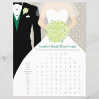 Bride Bridal Shower Word Search Game green dress