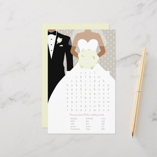 Bride Bridal Shower word search game white roses (Front/Back In Situ)