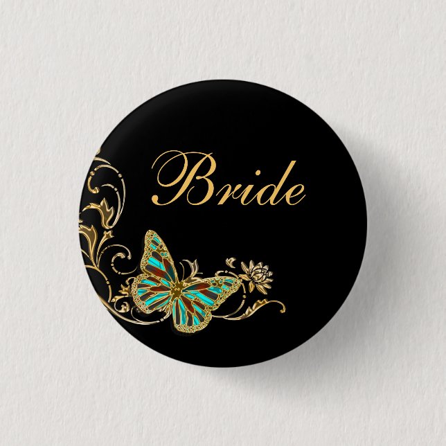 Bride bridal wedding black gold 3 cm round badge (Front)