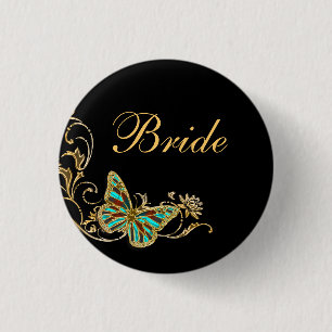 Bride bridal wedding black gold 3 cm round badge