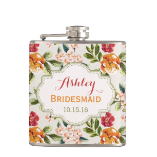 Bride Bridesmaid Classy Vintage Floral Wedding Hip Flask