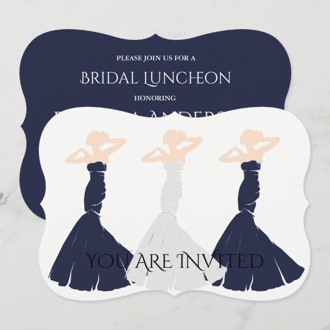 BRIDE & Bridesmaid Navy Blue Bridal Shower Party Invitation (Front/Back)