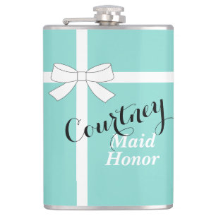 BRIDE & Bridesmaid Teal Bridal Party Maid Of Honou Hip Flask