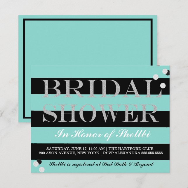 BRIDE & Bridesmaids Black Teal Blue Bridal Shower Invitation (Front/Back)