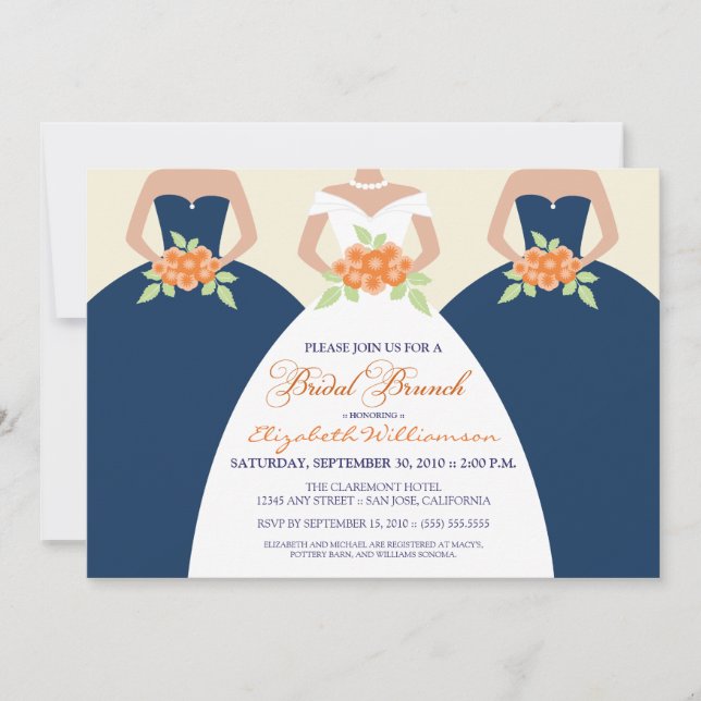 Bride & Bridesmaids Bridal Brunch Invite (navy) (Front)