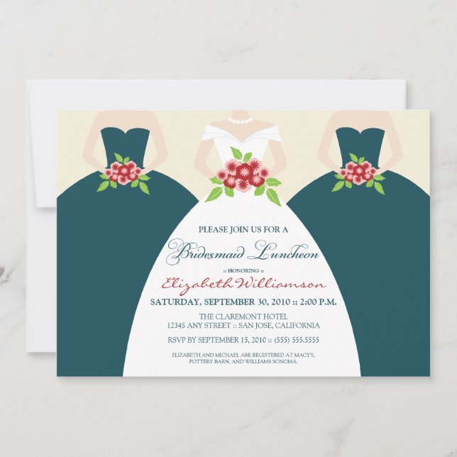 Bride & Bridesmaids Bridal Luncheon Invite (teal) (Front)