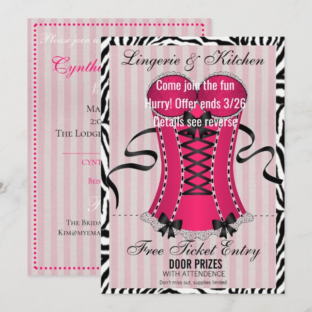 BRIDE & Bridesmaids Lingerie Pink Shower Party Invitation (Front/Back)