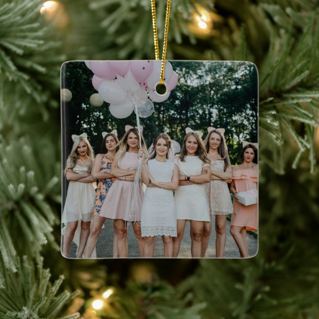 Bride & Bridesmaids Photo Wedding Day Keepsake Ceramic Ornament (Tree)