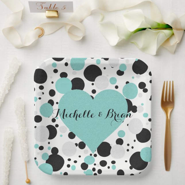 BRIDE & Bridesmaids Shimmer Blue Polka Dot Party Paper Plate (Wedding)