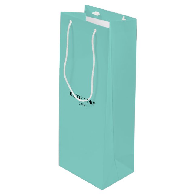 BRIDE & Bridesmaids Teal Blue Personalised Party Wine Gift Bag (Front Angled)