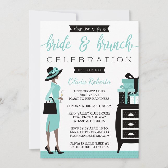 Bride & Brunch Shower Invitation, Blue, Black Invitation (Front)
