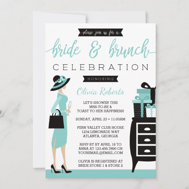 Bride & Brunch Shower Invitation, Blue, Black Invitation (Front)