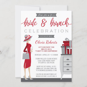 Bride & Brunch Shower Invitation, Red, Grey Invitation
