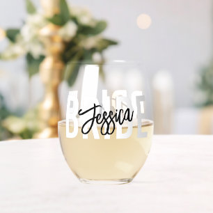 Bride Brush Script Modern Stemless Wine Glass