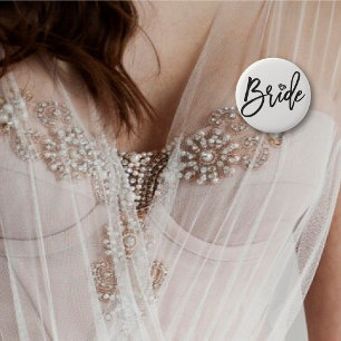Bride Brushed Script Diamond Wedding Bridal Party 6 Cm Round Badge