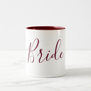 Bride Burgundy and White Cursive Two-Tone Coffee Mug