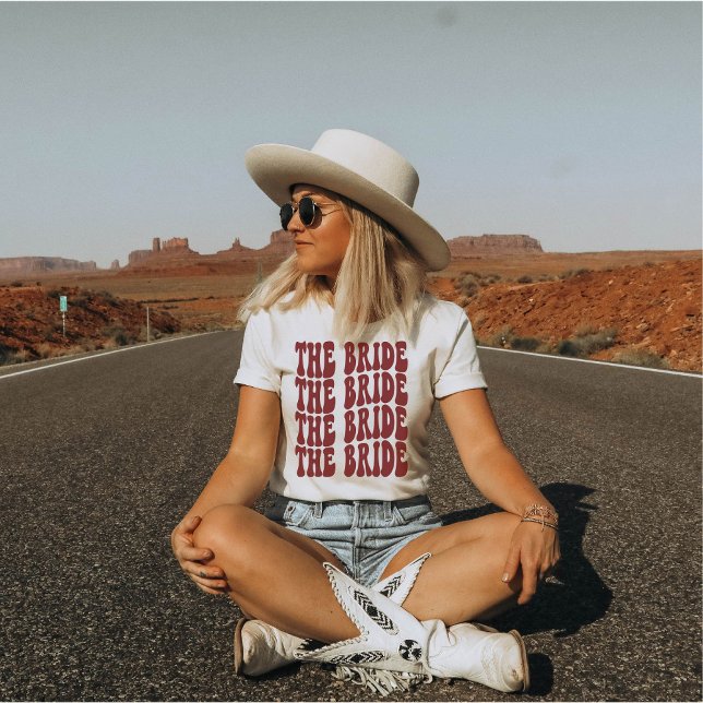 Bride Burgundy Customised Matching Bridal Party T-Shirt (Creator Uploaded)