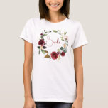Bride Burgundy Floral Wedding T-Shirt<br><div class="desc">Pretty burgundy floral “Bride” wedding t-shirt.  So cute.  Perfect for all your wedding events before and after the big event.</div>