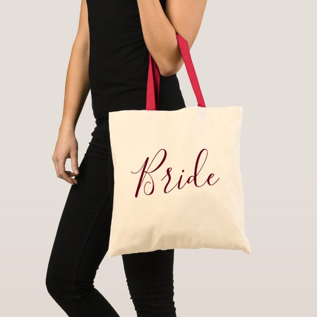 Bride Burgundy Text Tote Bag (Front (Product))