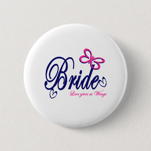 Bride/ Butterfly theme 6 Cm Round Badge