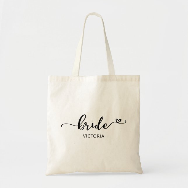 Bride Calligraphy Heart Wedding Tote Bag (Front)