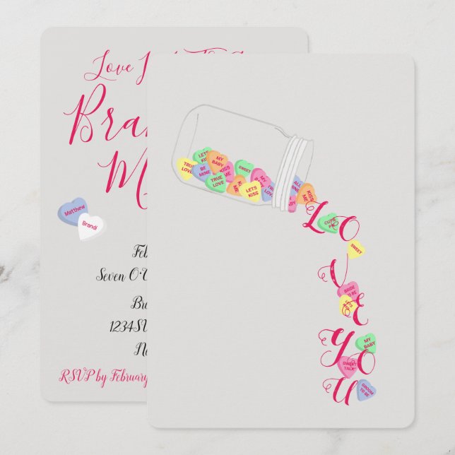 BRIDE Candy Hearts I Love You Celebration Party Invitation (Front/Back)