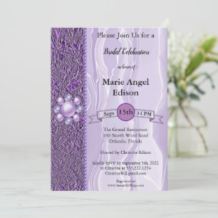 Bride Celebration Purple Foil & Silk with Pearls I Invitation