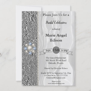 Bride Celebration Silver Foil, White Silk & Pearls Invitation