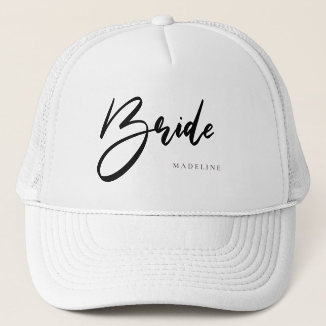 Bride Chic Black Typography Personalised White Trucker Hat (Front)