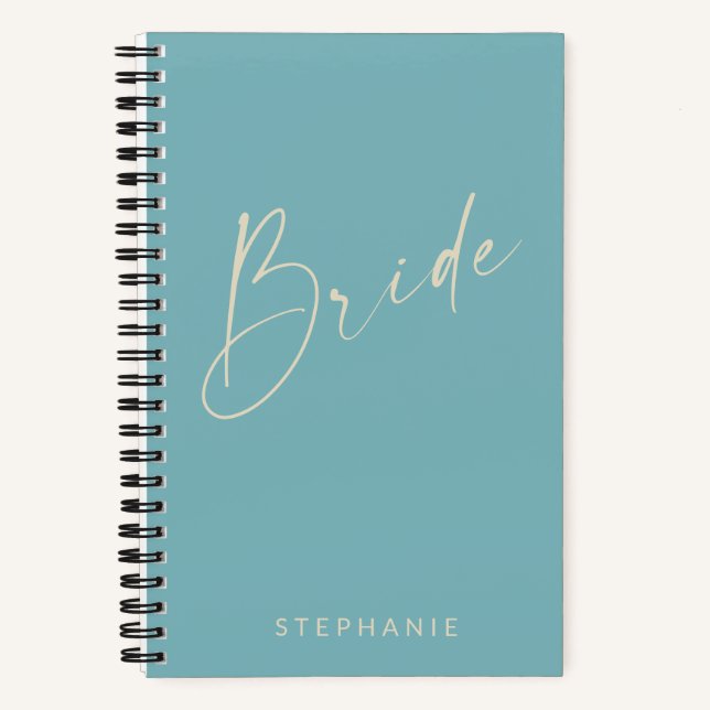 Bride Chic Minimalist Personalised Teal Blue Notebook (Front)