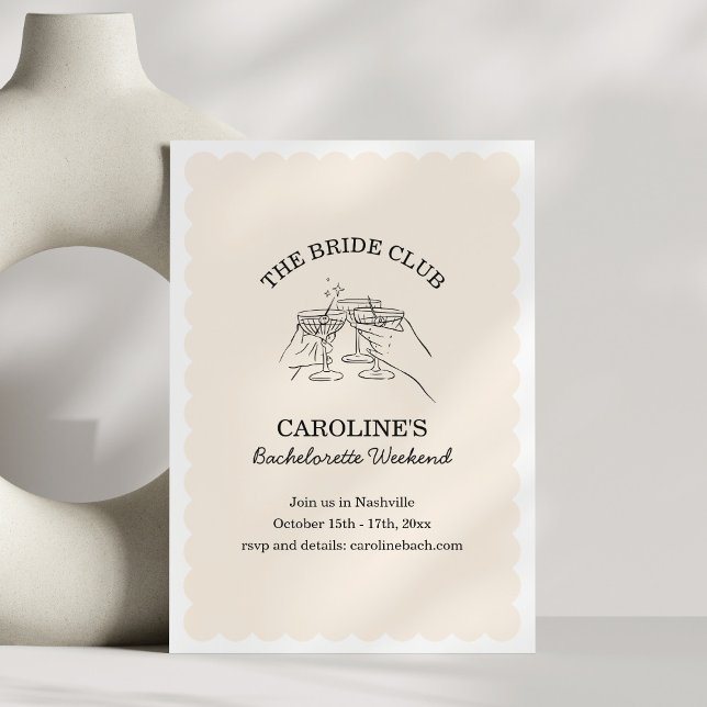 Bride Club Weekend Cocktail Bachelorette Party Invitation (Creator Uploaded)