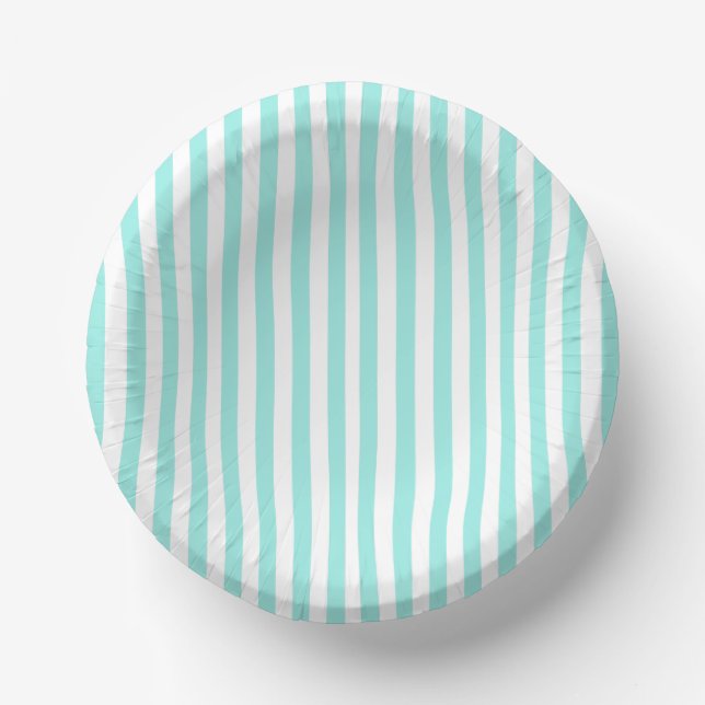 Bride & Co. Bridal Shower Turquoise Striped Paper Plate (Front)