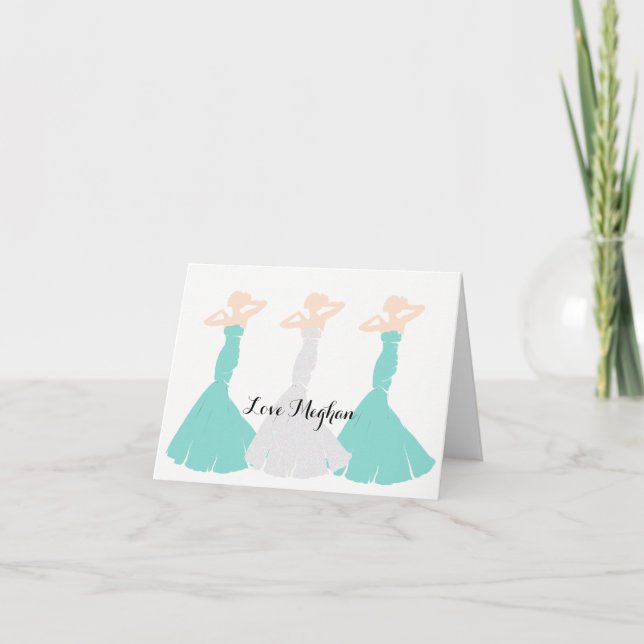 BRIDE & Co Bridesmaids Teal Wedding Bridal Party Thank You Card (Front)