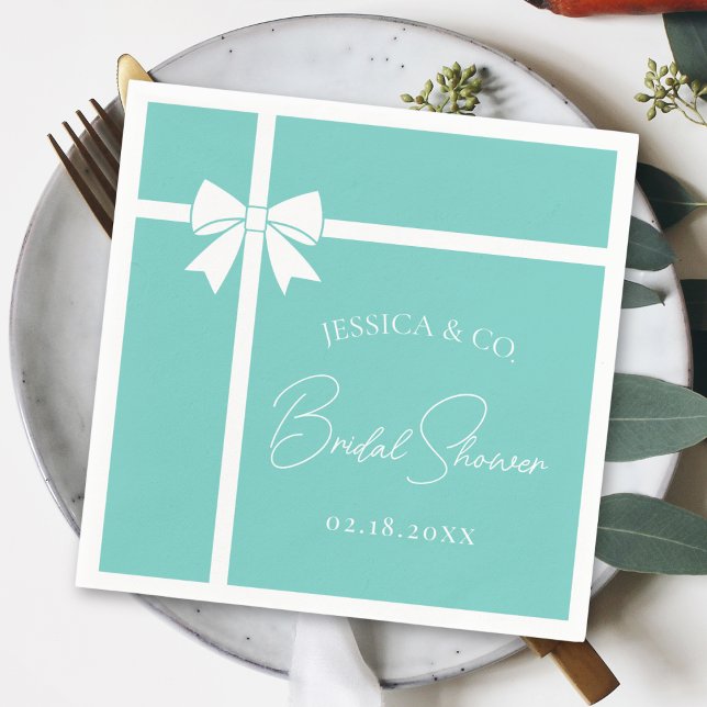 Bride & Co Elegant White Bow Ribbon Bridal Shower Napkin (Creator Uploaded)