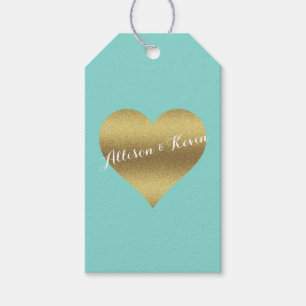 Bride & Co Gold Heart Teal Blue Shower Party Gift Tags