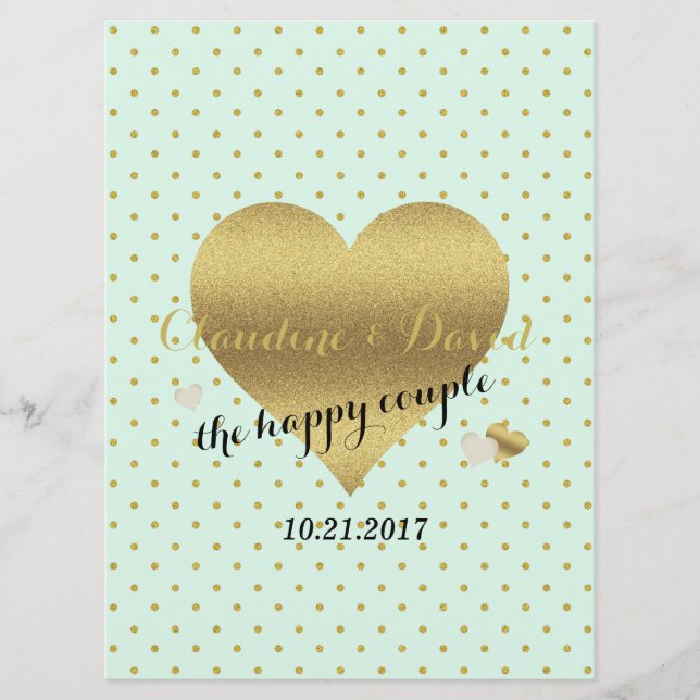 BRIDE CO Mint Gold Polka Dot Elegant Wedding Party Programme (Front)