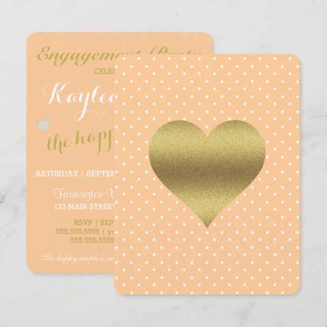 BRIDE & CO Peach And White Party Polka Dots Party Invitation (Front/Back)