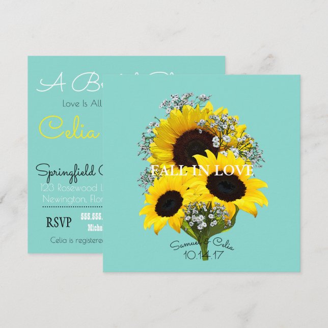 BRIDE & CO Sunflower Fall In Love Bridal Shower Invitation (Front/Back)