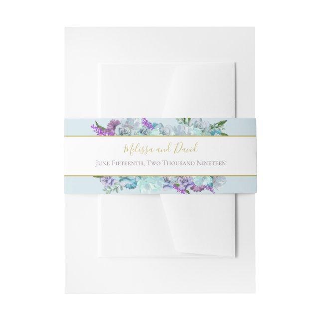 BRIDE & CO Teal Blue Bouquet Wedding Suite Invitation Belly Band (Front Example)