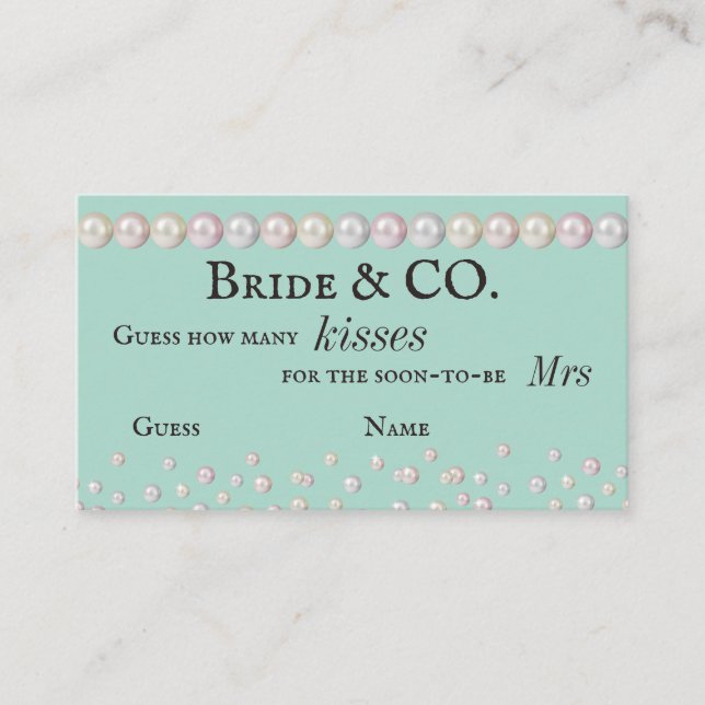 Bride Co Teal Blue Pearl Bridal Shower Guess Game Enclosure Card (Front)