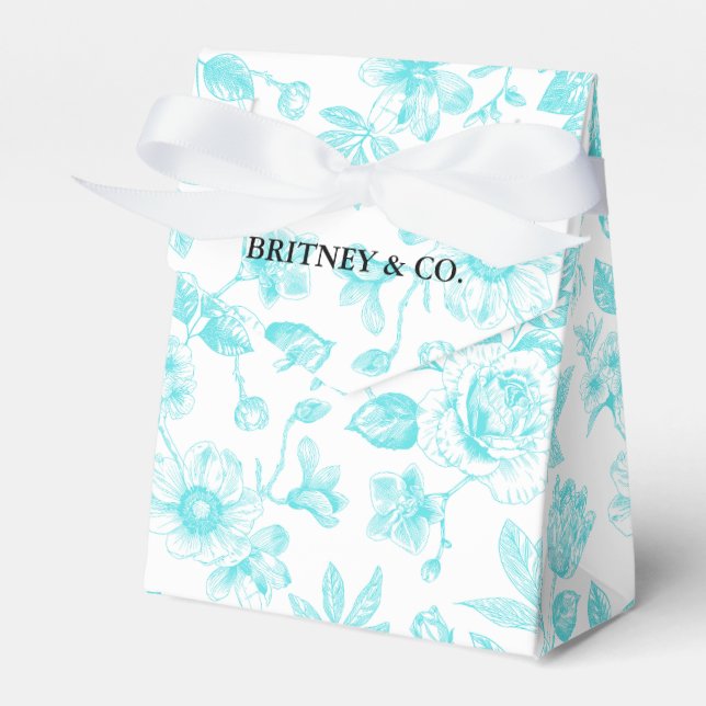 Bride & Co. Teal Floral Toile Personalised Favour Box (Front Side)