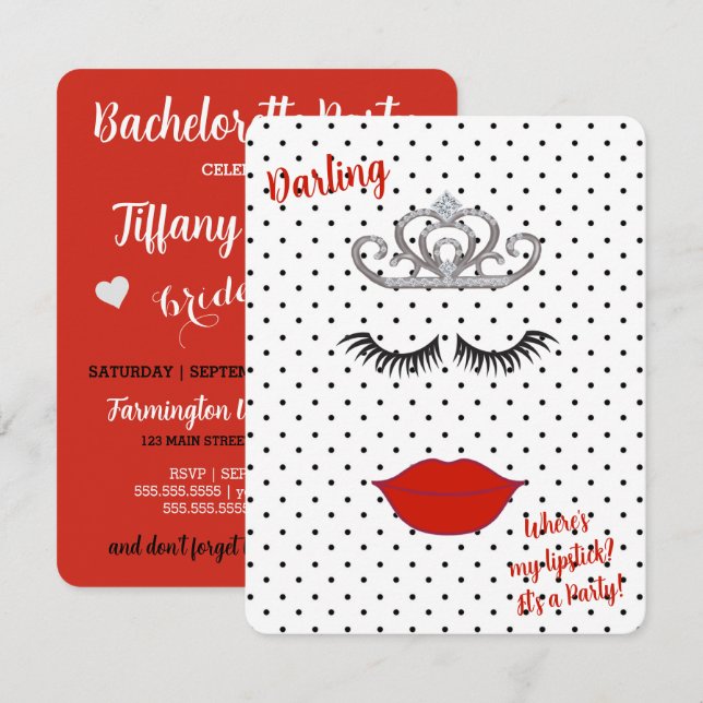 BRIDE & CO Where's My Lipstick Shower Tiara Party Invitation (Front/Back)