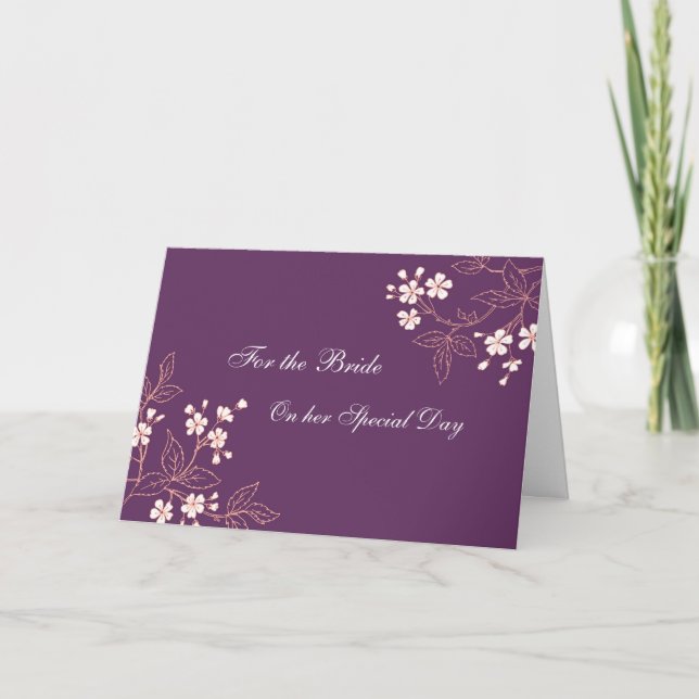 Bride Congratulations Wedding Day Card Plum Floral (Front)