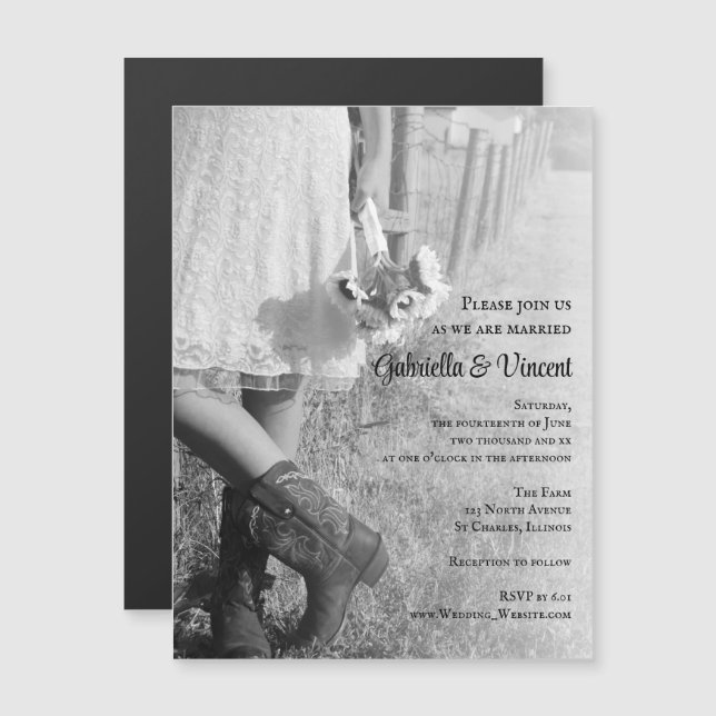 Bride, Cowboy Boots and Sunflowers Country Wedding Magnetic Invitation (Front/Back)