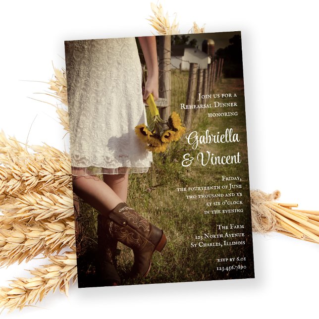 Bride, Cowboy Boots Sunflowers Rehearsal Dinner Invitation (Creator Uploaded)