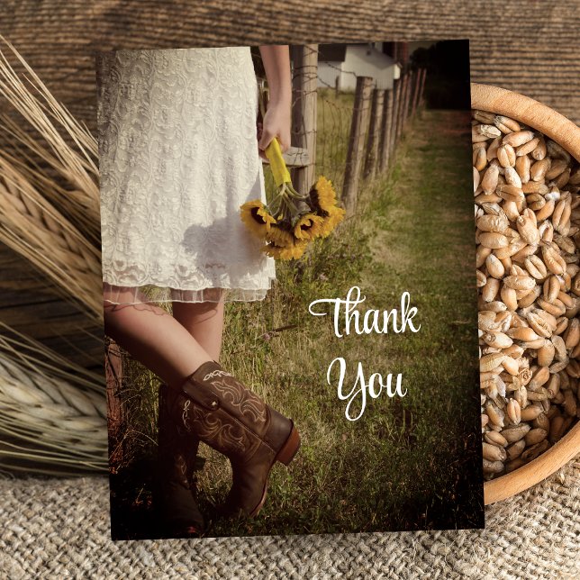 Bride, Cowboy Boots, Sunflowers Wedding Thank You Postcard (Creator Uploaded)