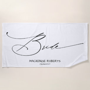 Bride   Custom Black Modern Script Beach Towel