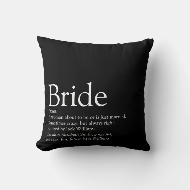 Bride Definition Bridal Shower Black And White Cushion (Front)